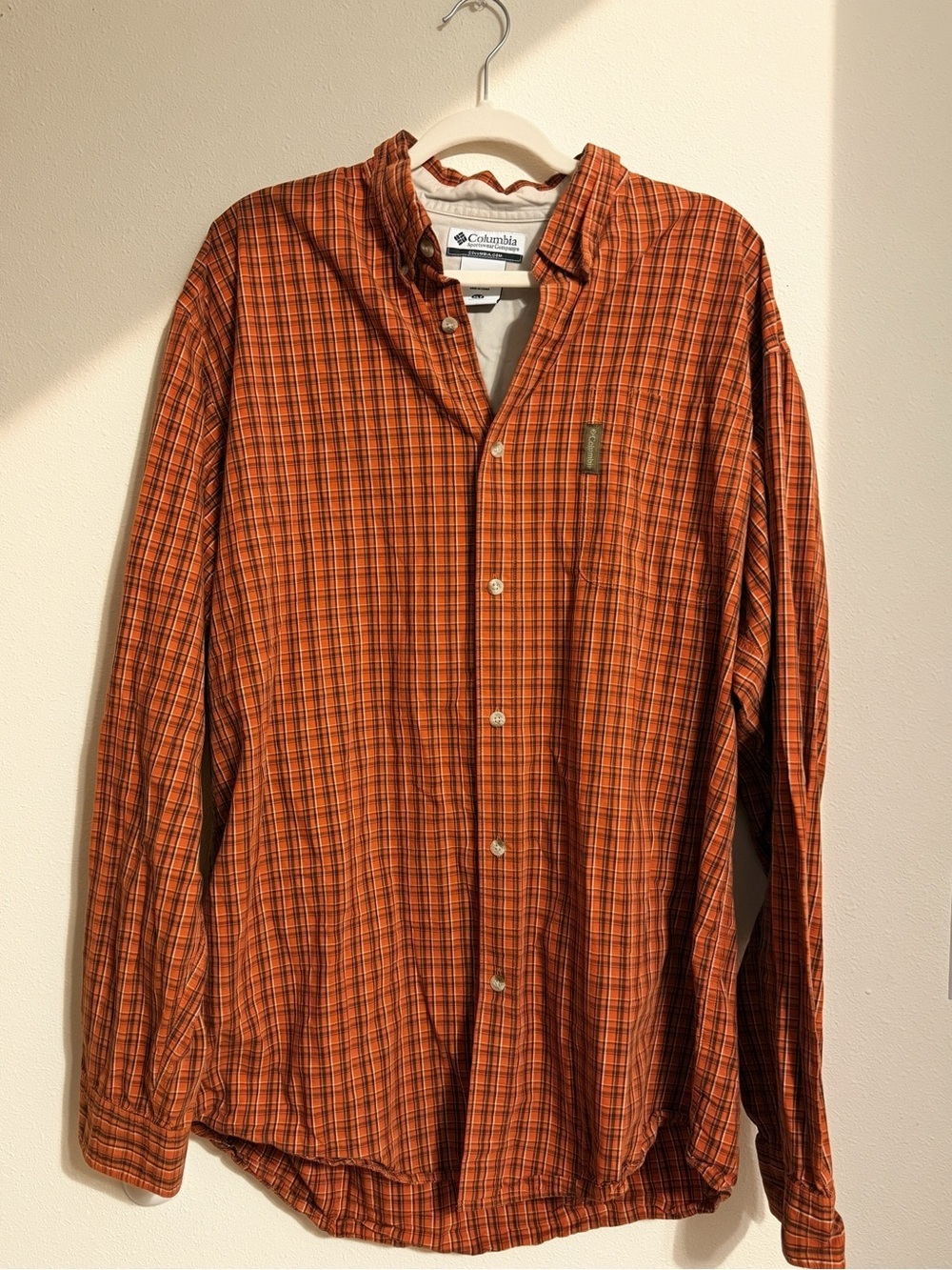 Columbia Sportswear Mens Vintage Plaid Button Down Shirt Size XLT Orange Cotton